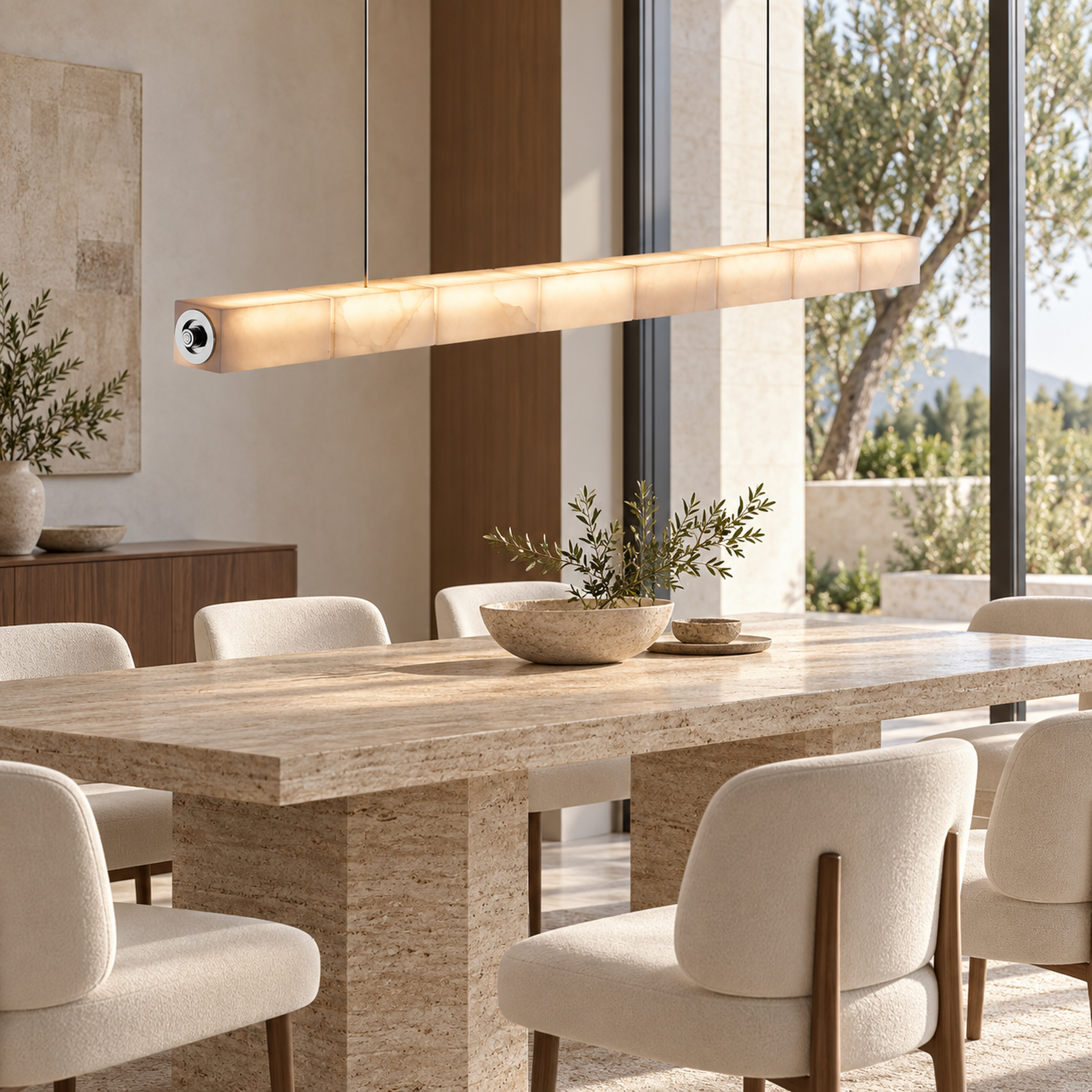 SPACE361 Amara A8137 Spanish Stone Square Linear Pendant Light - Modern Lamps - gallery image