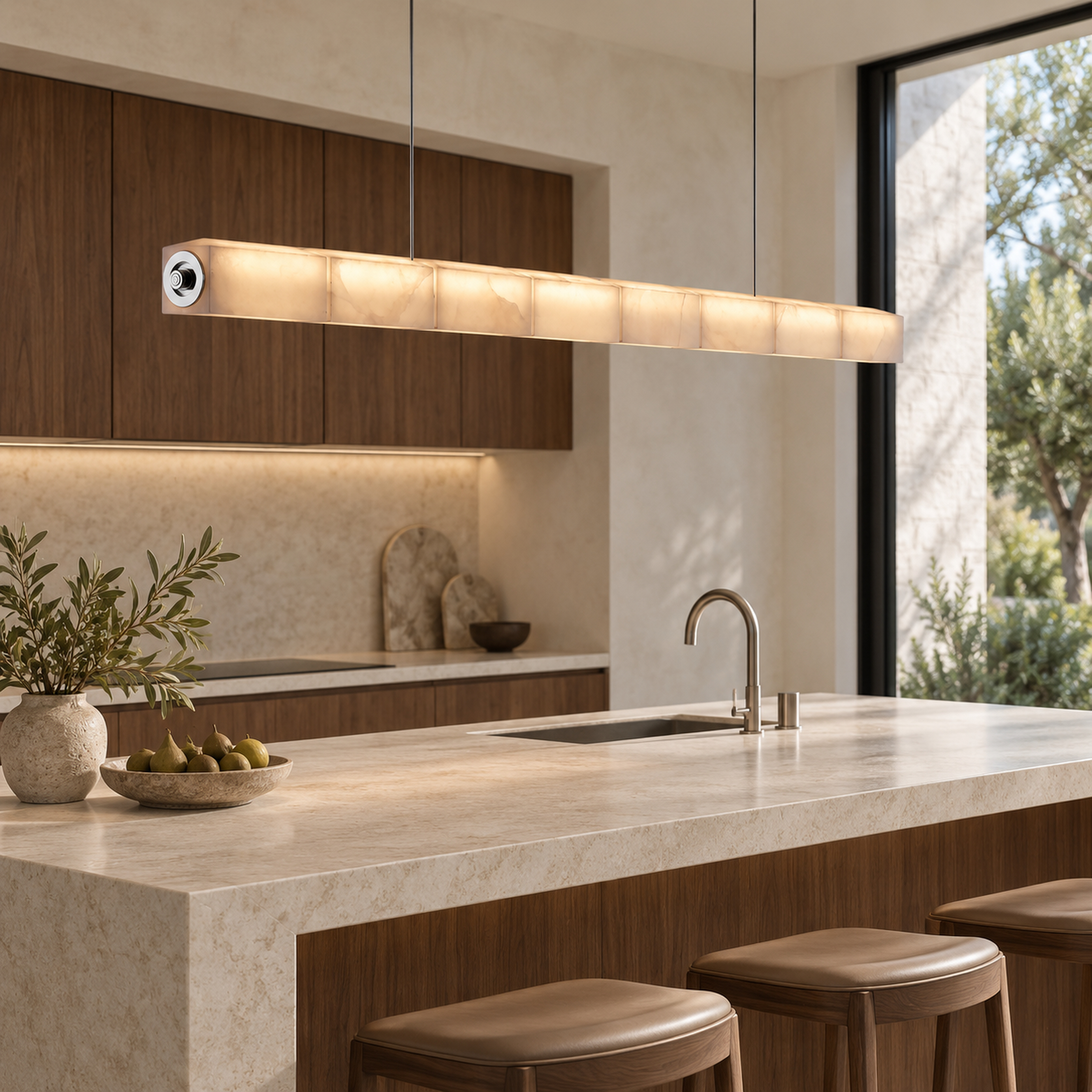 SPACE361 Amara A8137 Spanish Stone Square Linear Pendant Light - Modern Lamps - gallery image