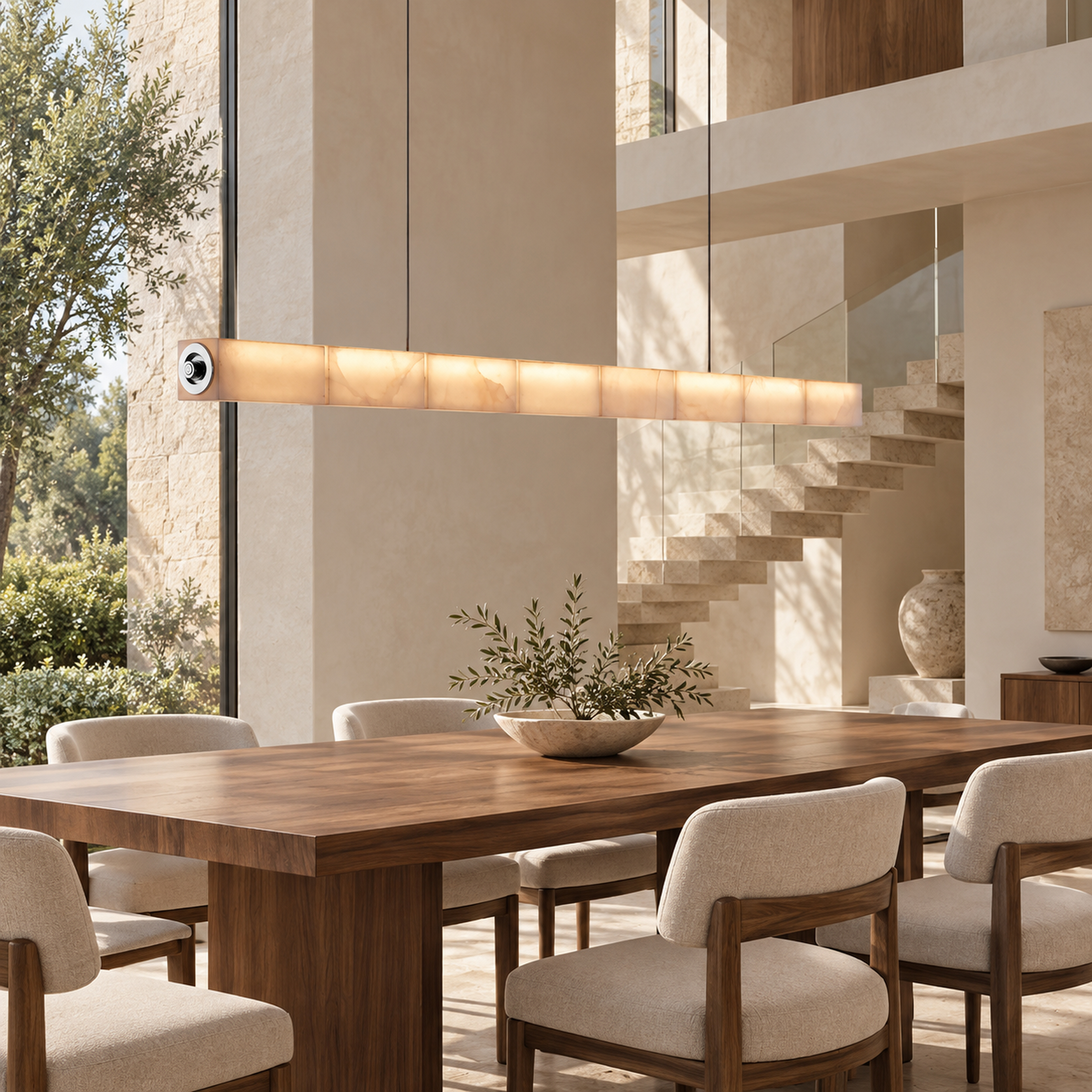 SPACE361 Amara A8137 Spanish Stone Square Linear Pendant Light - Modern Lamps - gallery image