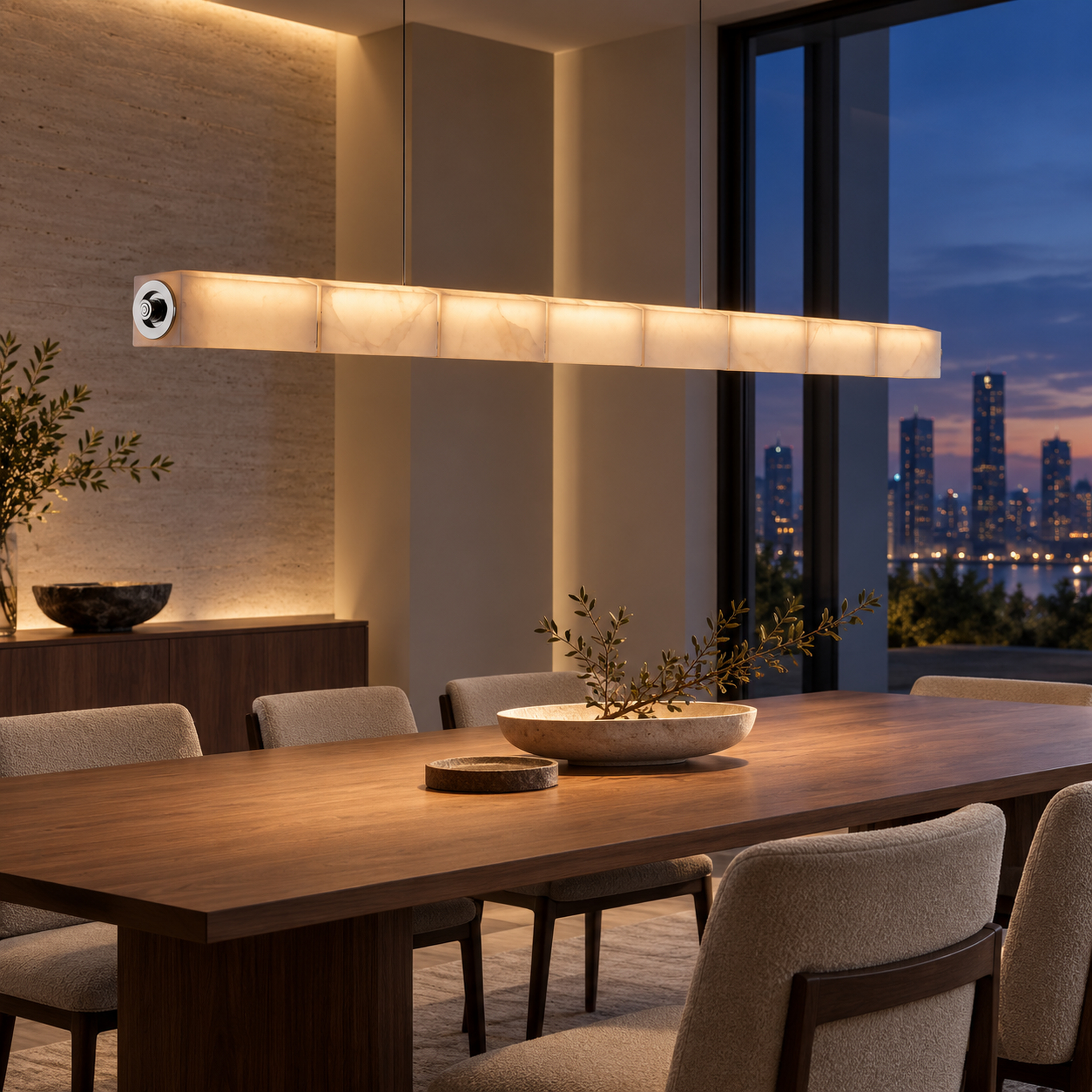 SPACE361 Amara A8137 Spanish Stone Square Linear Pendant Light - Modern Lamps - gallery image