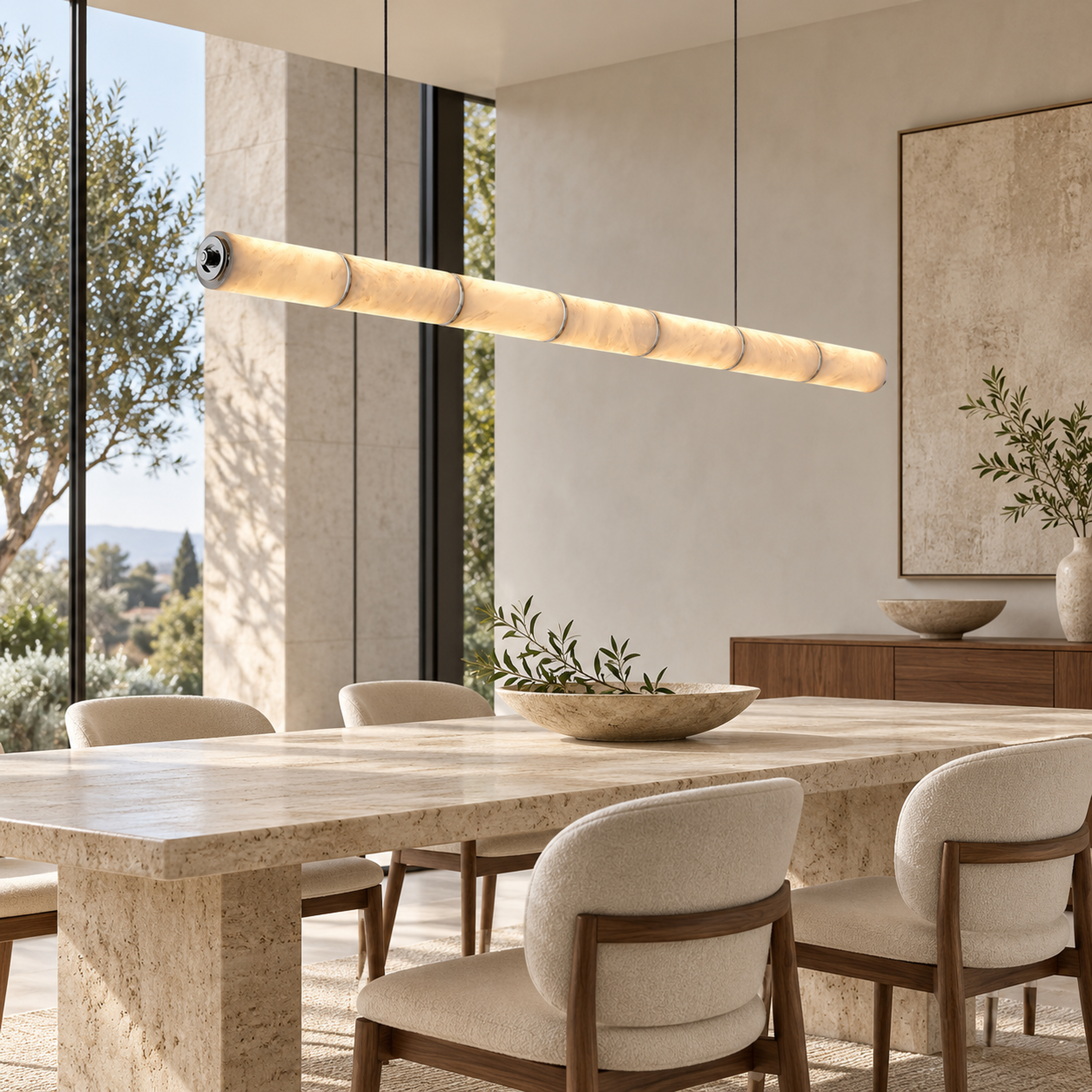 SPACE361 Amara A8138 Spanish Stone Round Linear Pendant Light - Modern Lamps - gallery image