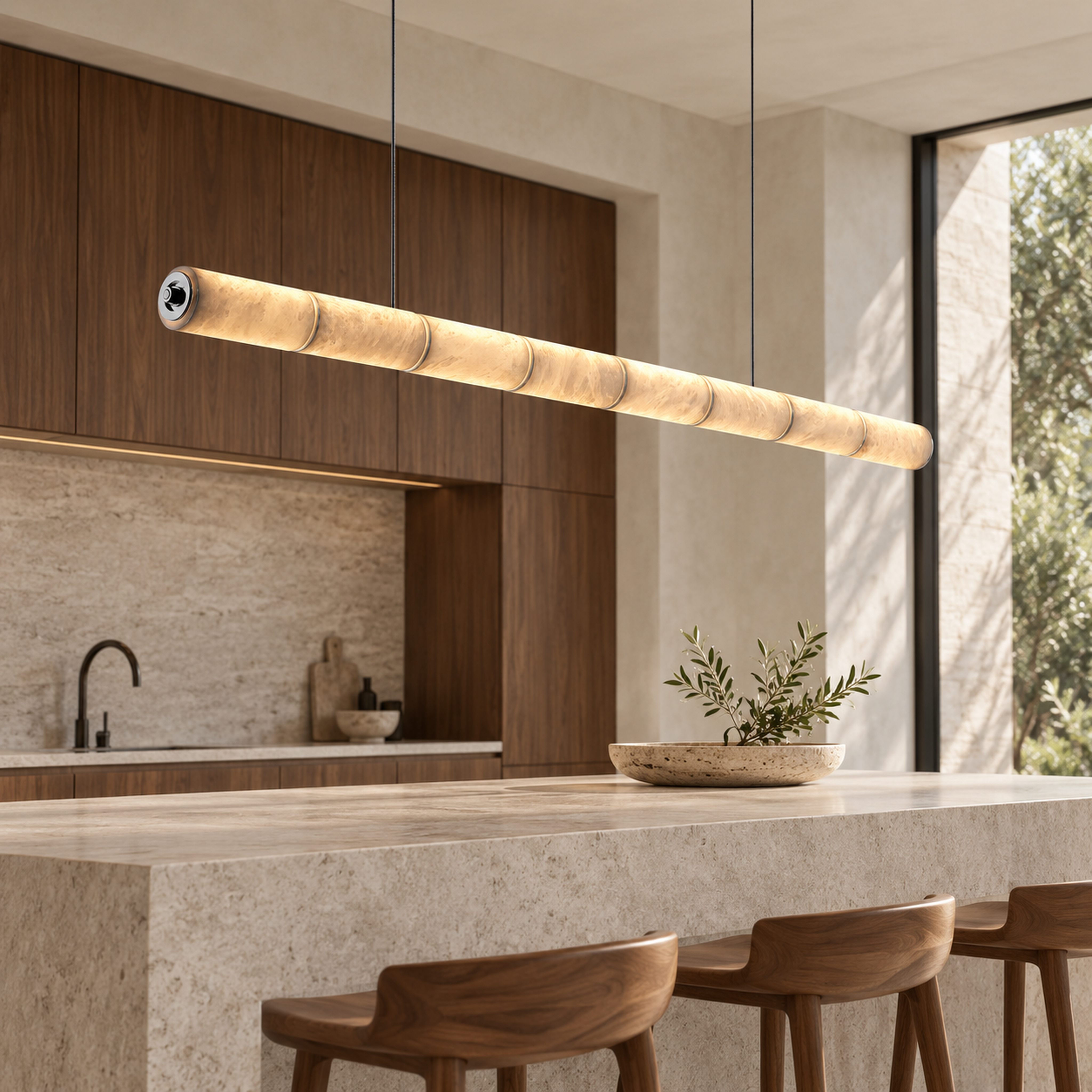 SPACE361 Amara A8138 Spanish Stone Round Linear Pendant Light - Modern Lamps - gallery image