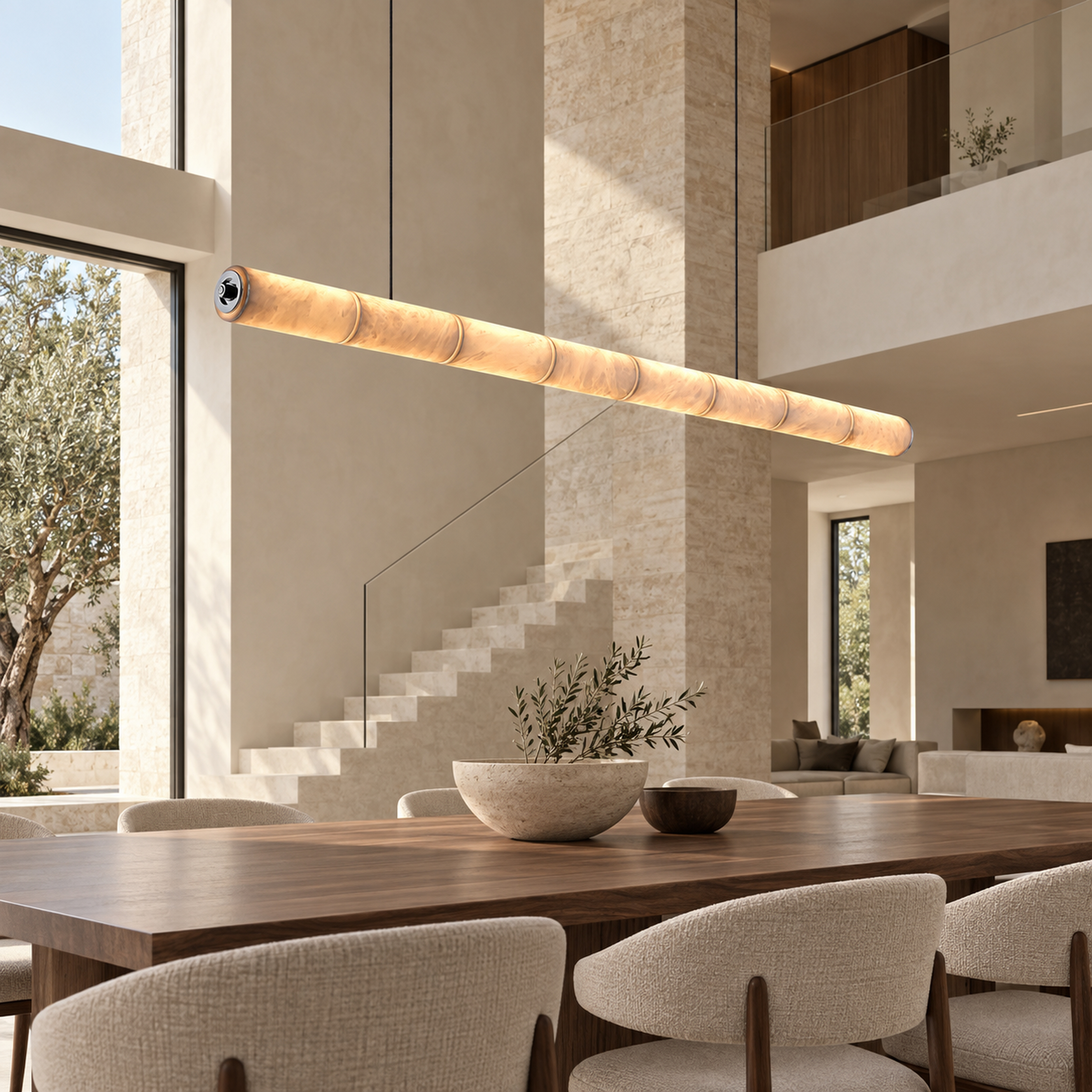 SPACE361 Amara A8138 Spanish Stone Round Linear Pendant Light - Modern Lamps - gallery image