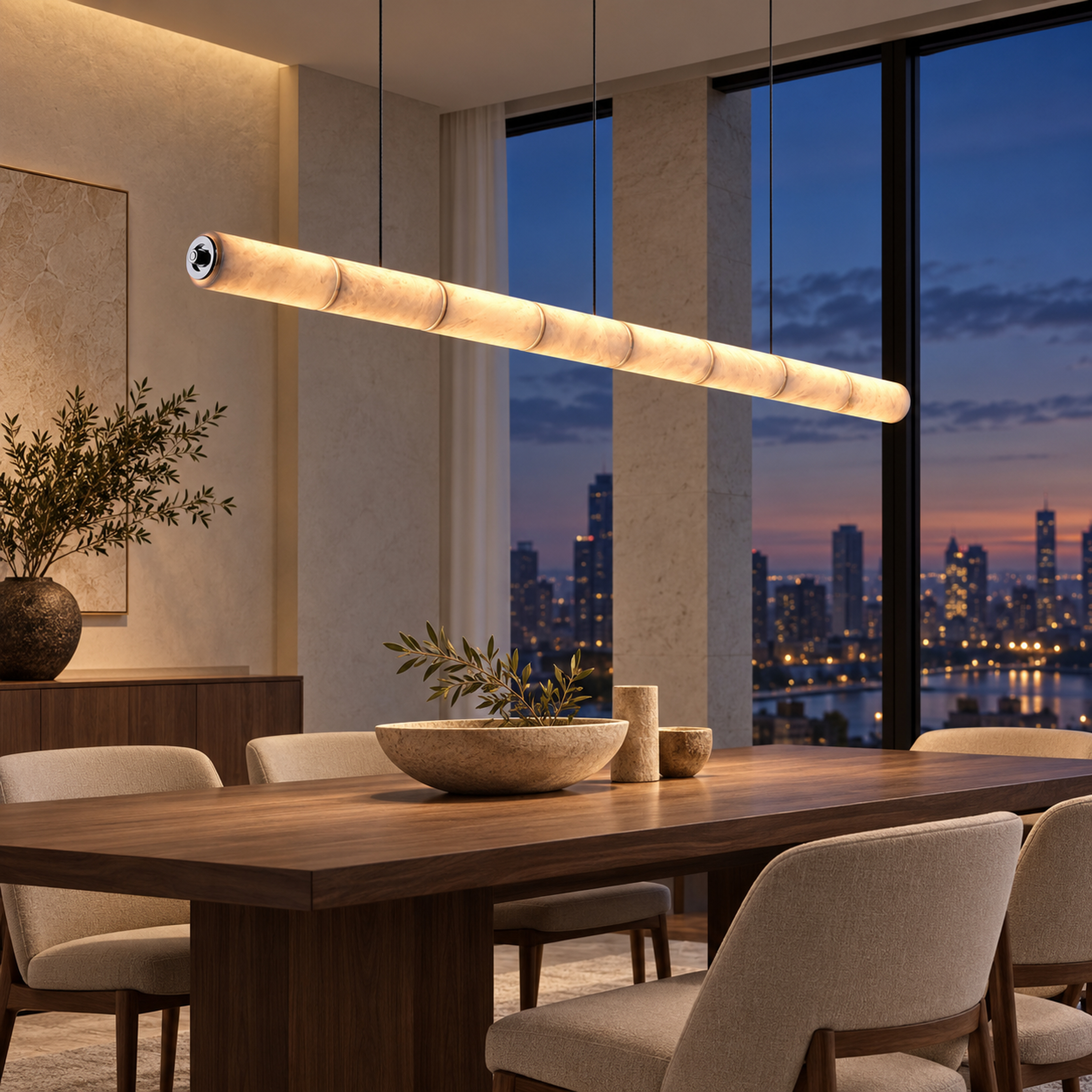 SPACE361 Amara A8138 Spanish Stone Round Linear Pendant Light - Modern Lamps - gallery image