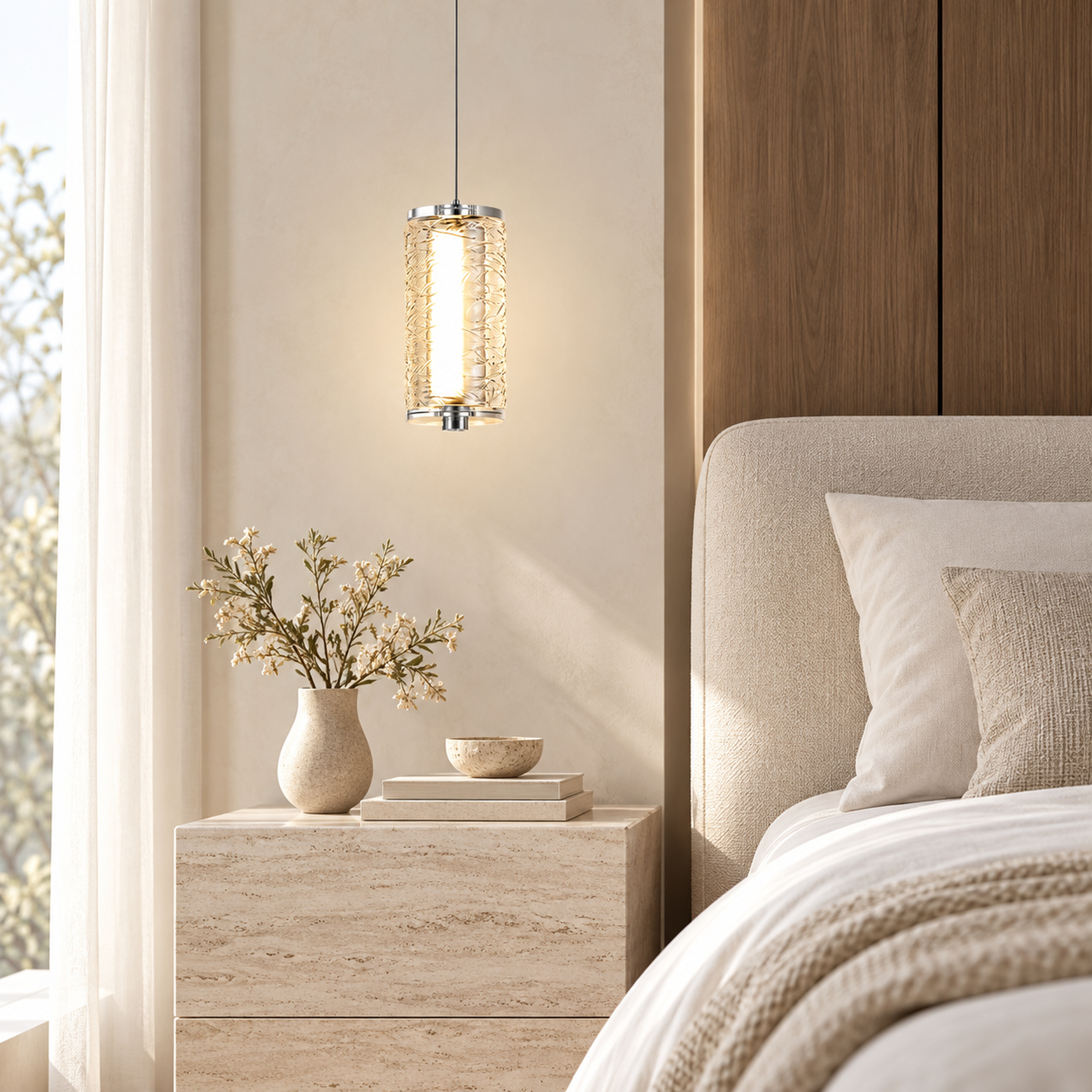 SPACE361 Amara AR-1 Single Pressed Glass Pendant Light - Modern Lamps - gallery image