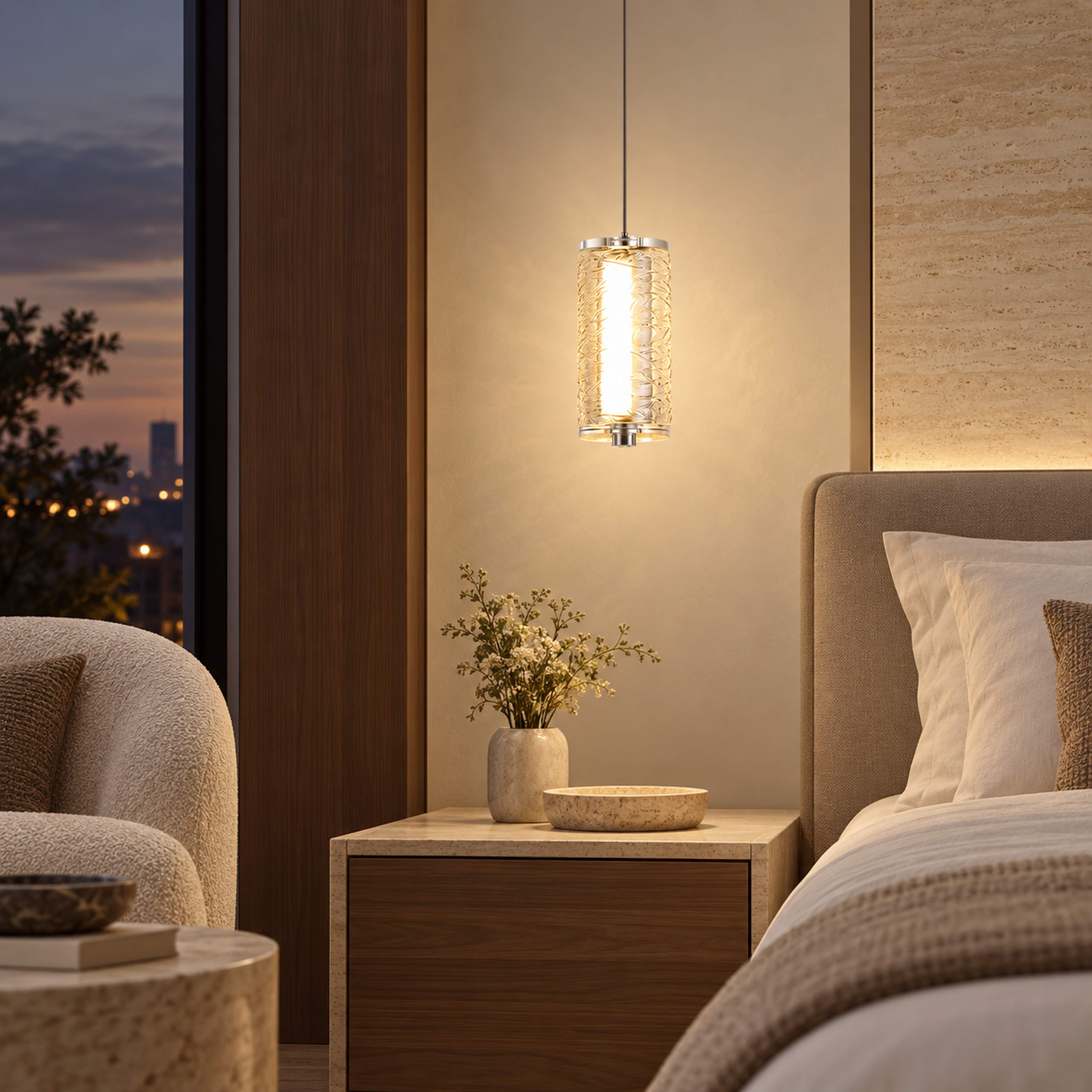 SPACE361 Amara AR-1 Single Pressed Glass Pendant Light - Modern Lamps - gallery image